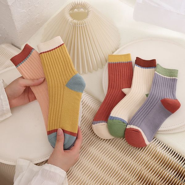 

socks children's pure cotton medium long tube autumn and winter classic color matching, Black;white