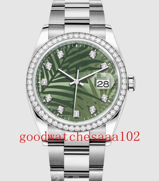 

new version fashion wristwatches 36mm green red dial 126234 126203 126283 automatic 2813 movement two tone gold men's women's watc, Slivery;brown