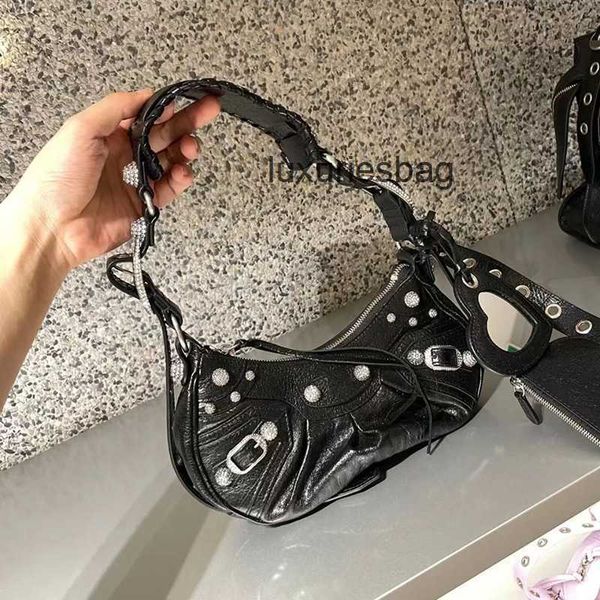 

aher max design leather balenicass biker bag 22 new drill buckle locomotive underarm rivet tassel three in one tooth pleated single shoulder