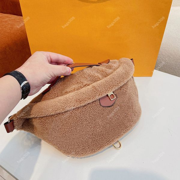 

winter white lamb wool waist bag mens womens letter bumbag black shoulder crossbody belt bag original brown fashion designer bags