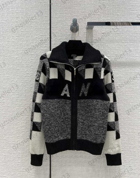 

luxury women sweaters checkerboard half zipper wool knitwear letter logo printing lapel slim pullover sweater casual sports style womens 19, White;black