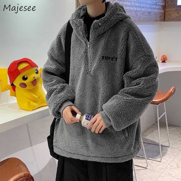 

men's jackets men lambswool jackets hooded coats autumn winter letter embroidery warm couple vintage loose outwear fashion bf plush jac, Black;brown