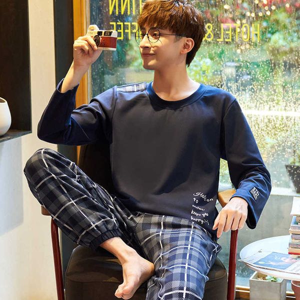 

men's sleepwear 2022 autumn winter pajamas for men pure cotton loose sleepwear home comes male casual homewear long sleeve pajama pants, Black;brown