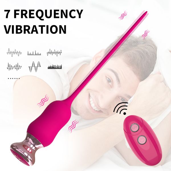 

costumes remote control silicone urethral vibrator urethra dilator penis plug strap on penis stimulate toy for men masturbators cos, Black