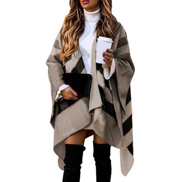 

scarves autumn winter women fashion batwing sleeve coat plaid stripes poncho scarf shawl vintage panchos female5179165, Blue;gray