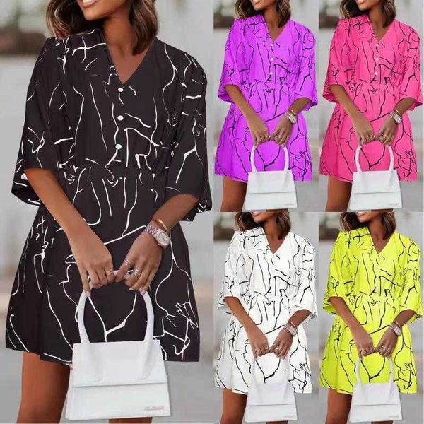 

fall 2022 new flare sleeve v-neck casual fashion loose waist dress short skirt jeans for ladies clothing, Black;gray