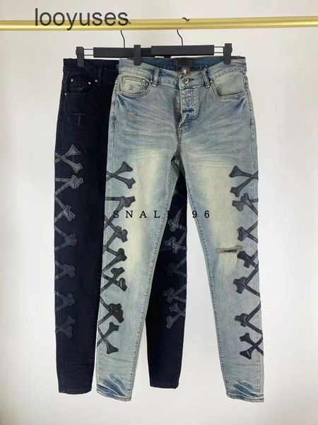 

elastic 2023 amirs es designer jean jeans european american light small bone collage hole destruction blue denim pants trend