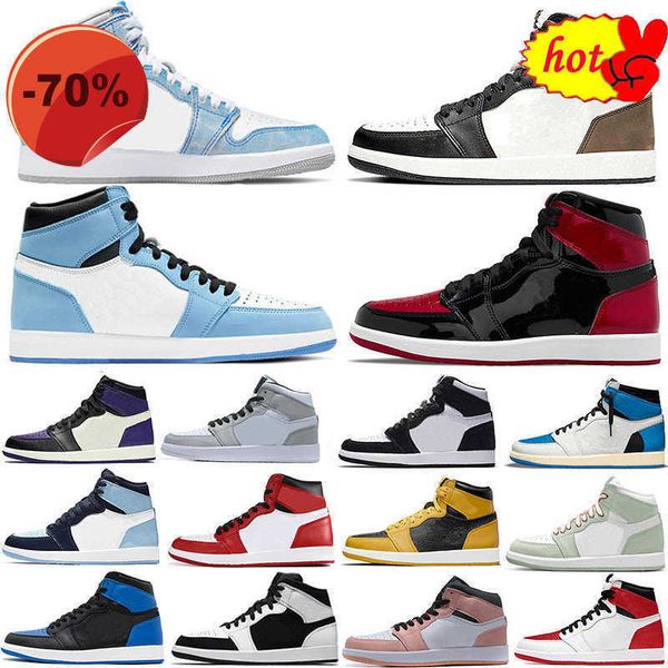 

jumpman 1 basketball shoes women mens 1s university blue trainers sneakers trophy room chicago high og hyper royal barely orange digital, Black