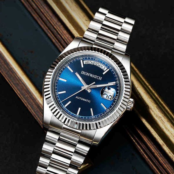 

ironwatch luxury men's watches day-date rvs waterproof mechanical fashion sports automatic, Slivery;brown