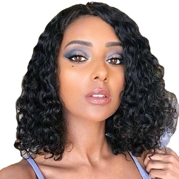 

headwear hair accessories women's bob curly extensions wigs mid-split front lace real head cover lace front human hair wig