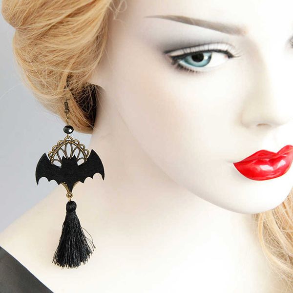 

gothic style black bat earring with tassel fashion hipster cool temperament halloween hair accessories headdress for adult, Golden;silver