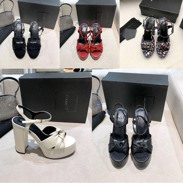 

2022 designer bowknot buckle high heels sandals women luxury leather fashion longer bind belt hollow out shoes lady red black white colour q