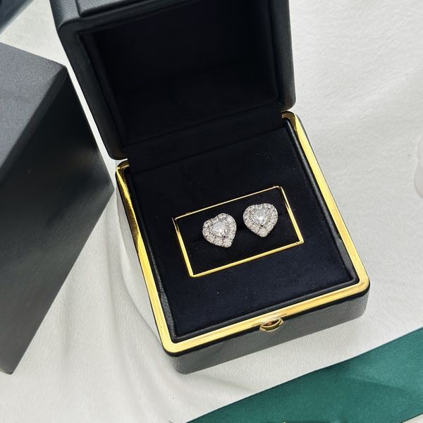 

luxury designer charm earrings sterling silver cute crystal zircon heart stud earrings for women wedding jewelry valentine lovers couple par, Golden