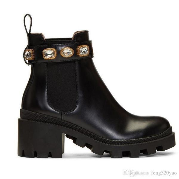 

women's sneakers leather shoes lace-up ribbon belt buckle ankle boots factory direct female thick heel round toe3149, Black
