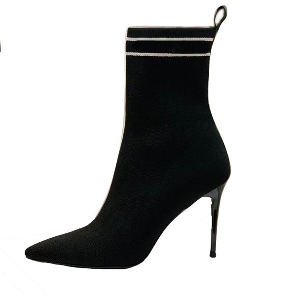 

womens boots bare knitting elasticity ankle boots fashion designer printing mixed colors sock shoes stretch boot half stiletto booty, Black