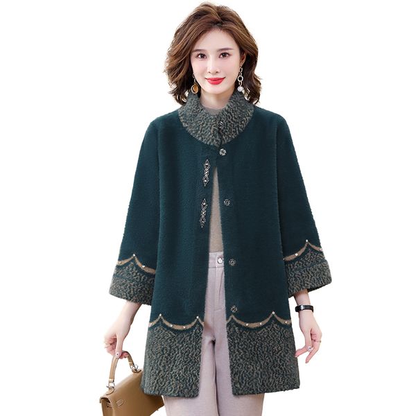 

women's trench coats chinese style clothing winter elegant outwear o-neck mother's warm asian coat, Tan;black