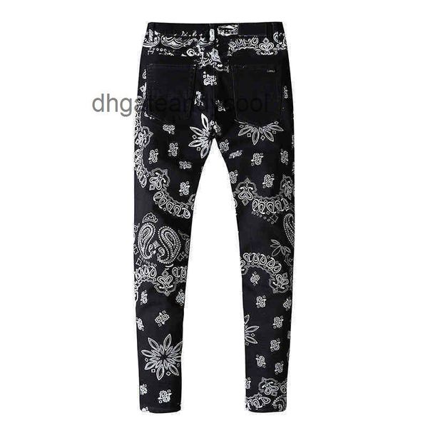 

blossom 2023 print amirs designer cashew mens jean slim pants t pants jeans shirts jean fit small foot men's perforated black casual, Blue