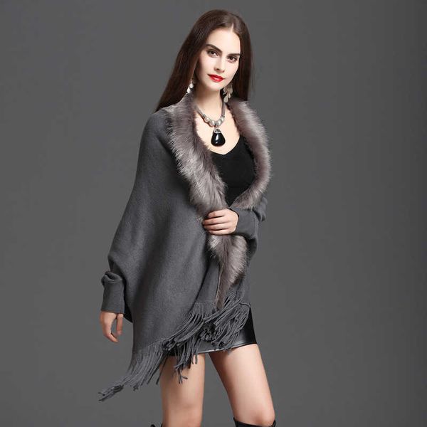 

women's fur faux fur fur cardigan cloak women knitting capes coat 2021 autumn new female casual cloak tassel coats women poncho cloak s, Black