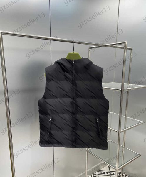 

fashion puffer coat jackets womens down parkas double g printed nylon canvas fabric sleeveless winter coats vest collar hooded zipper openin, Black