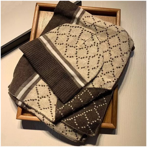

luxury hat scarf set for beanies men women winter 2 piece design caps shawl designer hats scarves wool beanie wrap scarfs foulards ensembles, Blue;gray