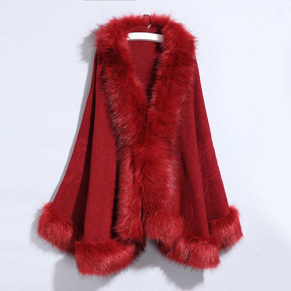 

women's fur faux autumn new cape coat warm outwear black cloaks and ponchos winter plus size crochet poncho t221105