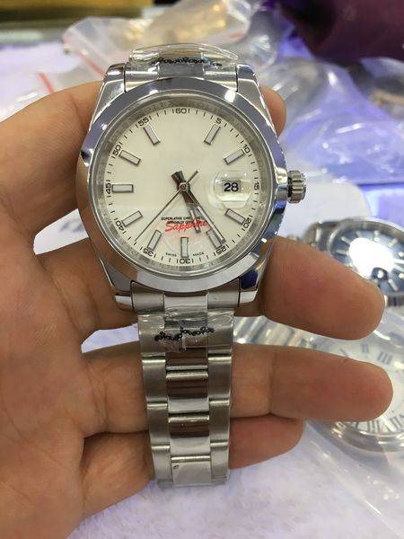 

original fashionable men's watch 41mm datejust automatic mechanical movement men's watch white dial stainless steel strap sports 2, Slivery;brown