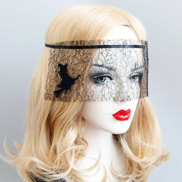 

halloween black half-face witch netted mask bat hair jewelry with netted veil festival party stage performance masquerade masks, Golden;white