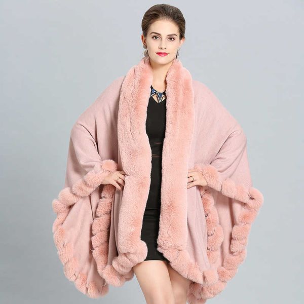 

women's fur faux swyivy loose plus coat imitation cashmere cape shawl cardigan cloak women warm black poncho t221105