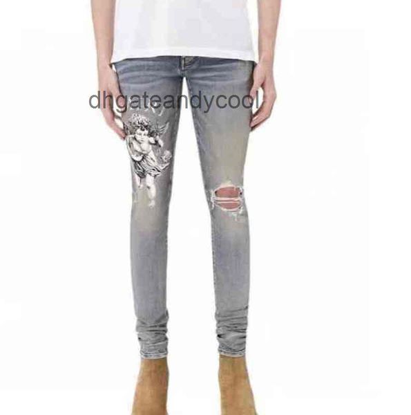 

designer amirs mens jean pants t jeans shirts 2022 jean style digital direct jet angel print worn hole elastic blue fashion