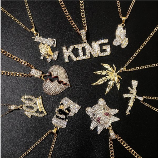 

punk hip hop alphabet full diamond pendant hiphop men necklace, Silver