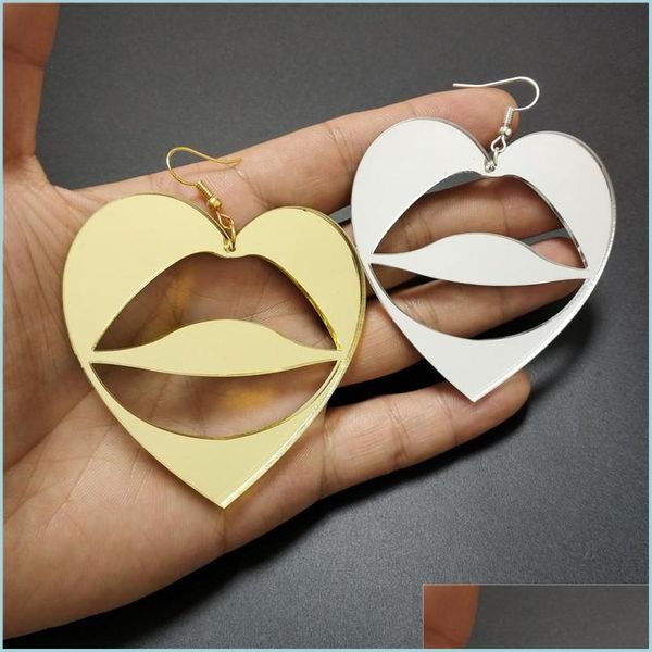 

dangle chandelier peach heart dangle earrings for women hollow out lips mirror gold sier color drop earring woman girls jewellry a dhfwv, Silver