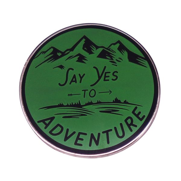 

say yes to adventure enamel pin motivational travel quote badge mountains camping hiking lover gift, Blue