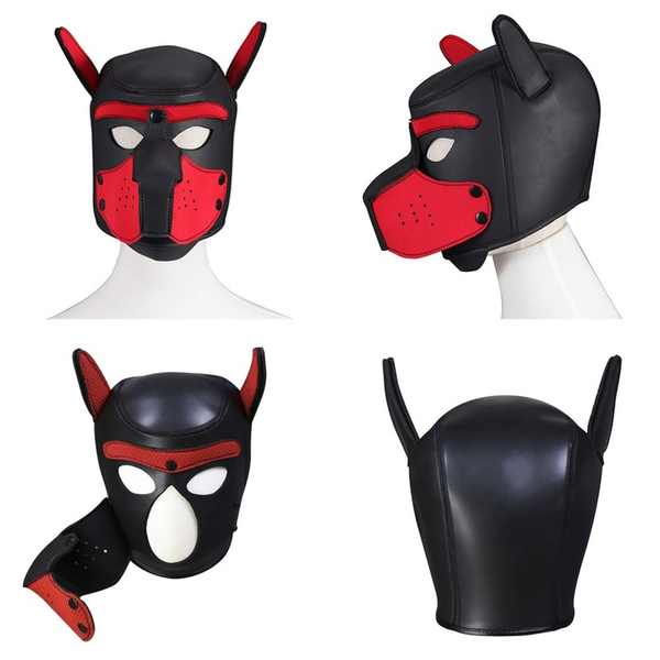 

costumes bdsm dog hood mask removable muzzle pet roleplay party mask puppy play dog tail plug slave pup collar bondage toy for coup stimulat, Black