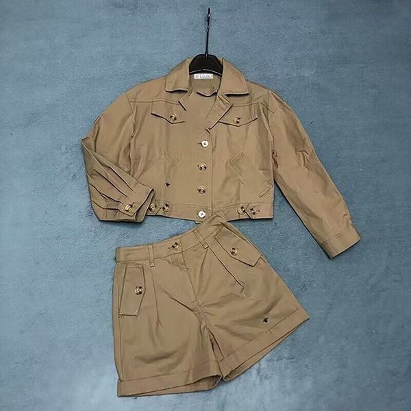 

22 early autumn khaki workwear jacket style lapel drop shoulder short casual shorts women's clothes suit, Black;brown