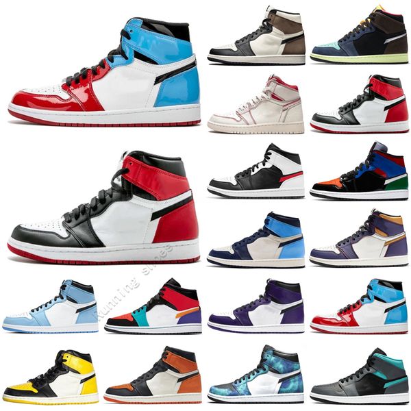 

jumpman 1 1s men women basketball shoes trainers fragment hyper royal pollen prototype university blue obsidian bred toe unc dark mocha, Black