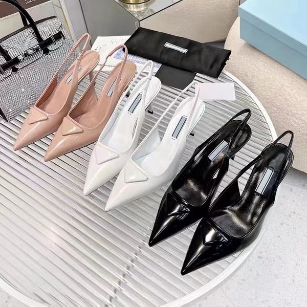 

2023 luxury designer sandals original models p brand pointed sandal latest fashion womens genuine leather shallow mouth high heels sandal dr, Black