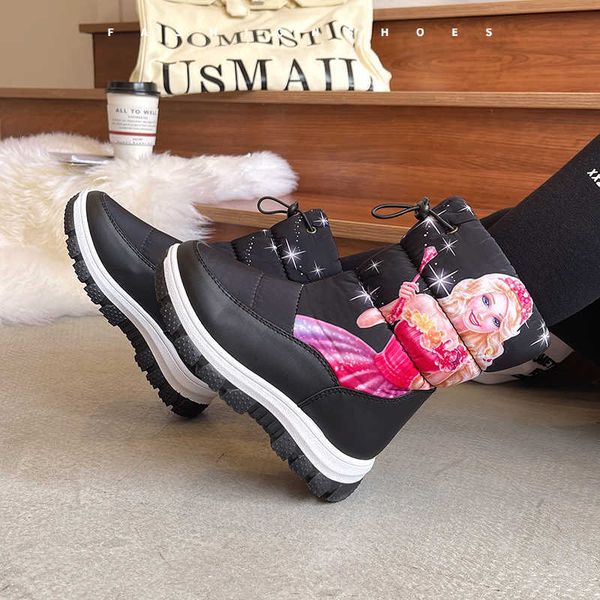 

winter warm children outdoor girls ankle snow boots plush kids water-proof students sneakers, Black;grey
