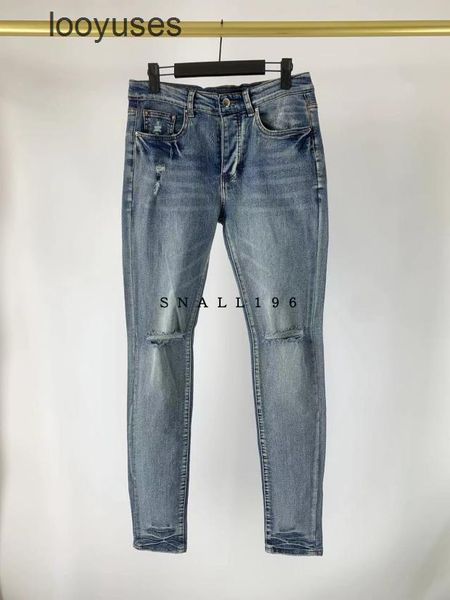 

jean amirs amires designer jeans used knife cutting washing versatile slim fitting elastic light blue denim pants 22ss european american tre