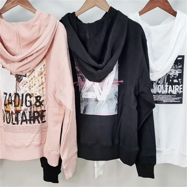 

2021 zadig women hoodie sweather long sleeve printed 3color with drawstring loose sweathers pink black white zv216103284m