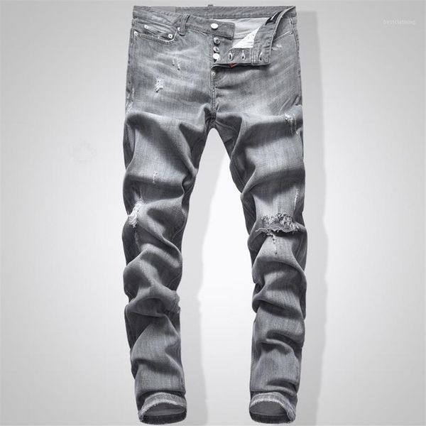 

grey jeans men slim fit denim solid color hip hop streetwear biker jeans 744# men's jeans1205n, Blue