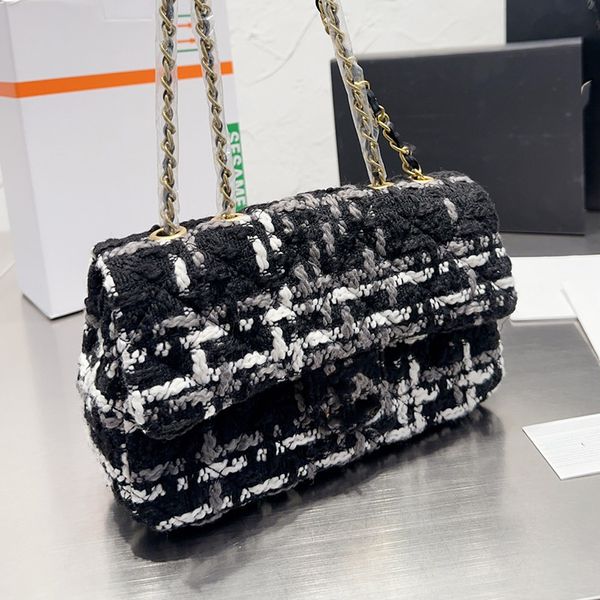 

french womens knitting wool tweed quilted bags black green gold metal matelasse chain crossbody shoulder turn lock purse large capacity desi