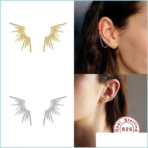 

stud stud gs earrings for women real 925 sterling sier personality line sun rays zircon korean jewelry aretes de mujer drop delivery dhxwe, Golden;silver