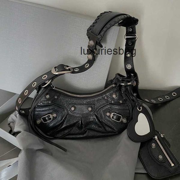 

balenicass fashion leather biker bag lecagole 2022 new women's motorcycle three in one tooth wrinkled cow single shoulder messenger
