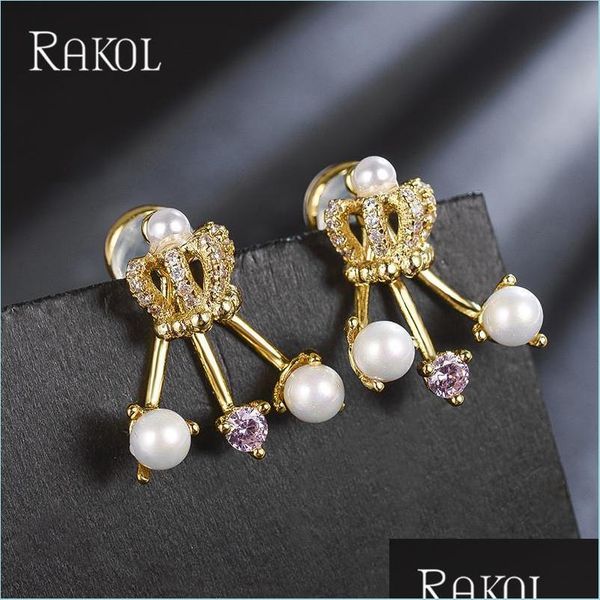 

stud stud elegant cubic zircon crown shape gold mini earrings for women imitation pearl pink crystal jewelry drop delivery dhejg, Golden;silver