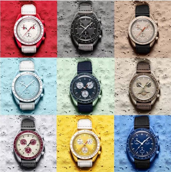 

bioceramic planet moon mens wat full function quarz chronograph watch mission to mercury 42mm nylon watch limited edition, Slivery;brown
