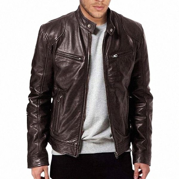 

men's jackets nice men jacket motocycle trendy streetwear stand collar pu leather slim fit casual autumn coats e5zq#, Black;brown