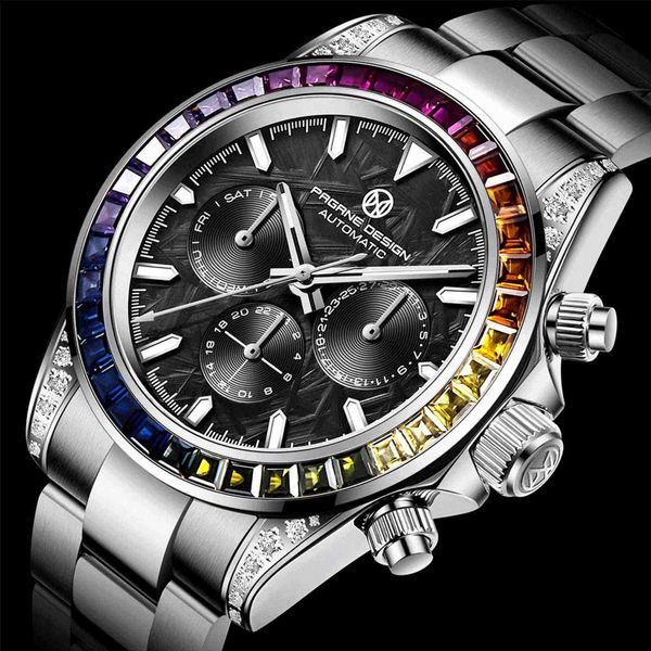 

swiss wristwatches mens watches designer mechanical reloj stainless gmt chronograph luminous tag fashion automatic sports luxury watch, Slivery;brown
