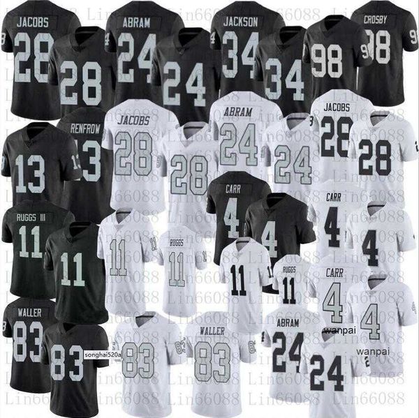 

2023 jersey men women youth football 28 josh jacobs 11 henry ruggs iii 83 darren waller 13 hunter renfrow 34 bo jackson 24 johnathan abram 4, Black;red