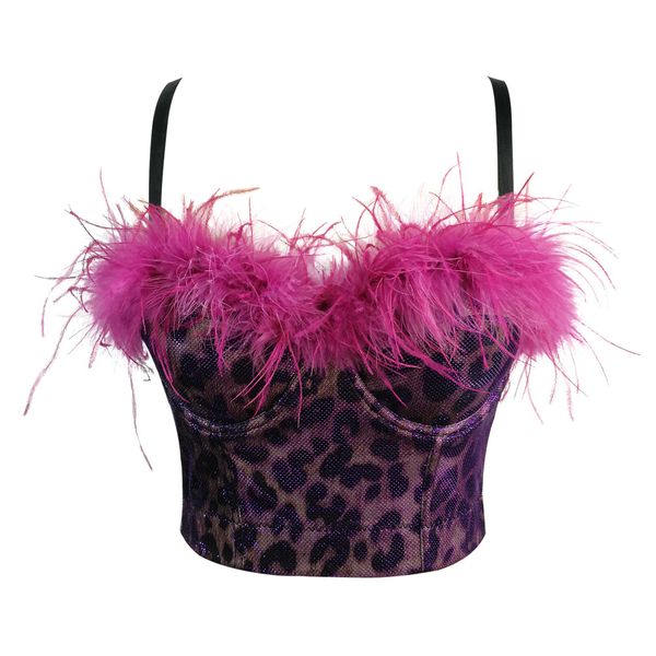 

feather sling tube bra fishbone nightclub stage glitter gold leopard-print breast-wrapped girl, Red;black