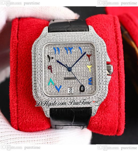 

twf twwssa0009 m8215 paved diamonds automatic mens watch 40 miyota fully iced out diamond dial colors arabic script markers black leather su, Slivery;brown